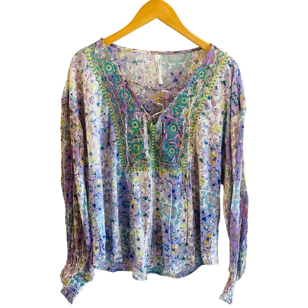 Anthropologie Odetta Fairycore Embroidered Boho Top Purple - Picture 4 of 9